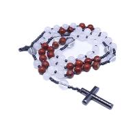 Rosary Necklace Red Jasper with Natural Marble & Hematite & Crystal Unisex two different colored Length Approx 26.77 Inch Sold By PC