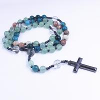 Rosary Necklace Green Aventurine with Cotton Pearl & Apatites & Iron Rock & Crystal Unisex mixed colors Length Approx 26.77 Inch Sold By PC
