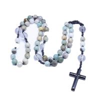 Rosary Necklace ​Amazonite​ with Iron Rock & Crystal Unisex mixed colors 8mm Length Approx 26.77 Inch Sold By PC