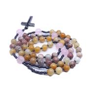 Rosary Necklace Jade Yellow with Cotton Pearl & Hematite & Rose Quartz Unisex mixed colors Length Approx 26.77 Inch Sold By PC
