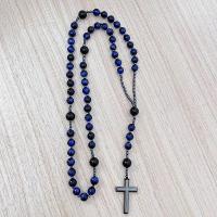 Rosary Necklace Tiger Eye with Iron Rock & Black Agate Unisex two different colored Length Approx 26.77 Inch Sold By PC