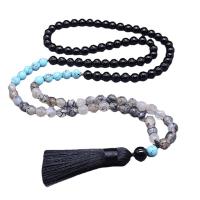 Boeddhistische sieraden ketting, Zwarte Agaat, met turkoois & Dragon Veins Agaat, uniseks & verschillende stijlen voor de keuze, gemengde kleuren, 8mm, Verkocht door PC