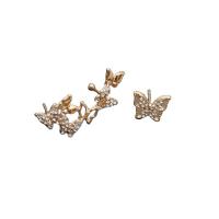 asymmetrische oorbellen, Zinc Alloy, Vlinder, mode sieraden & voor vrouw & met strass, gouden, nikkel, lood en cadmium vrij, 10*13mm,30*15mm, Verkocht door pair