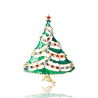 Kerst Broches, Zinc Alloy, Kerstboom, gold plated, mode sieraden & voor vrouw & glazuur & met strass, groen, nikkel, lood en cadmium vrij, 41x53mm, Verkocht door PC