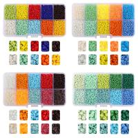 Blandet Glass Seed Beads, Seedbead, med Plastboks, Runde, ovntørrende lak, du kan DIY & forskellig størrelse for valg, flere farver til valg, Ca. 9000pc'er/Box, Solgt af Box