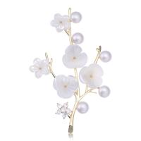 Freshwater Pearl Brooch Brass with Freshwater Pearl Flower plated fashion jewelry & micro pave cubic zirconia & for woman nickel lead & cadmium free Sold By PC