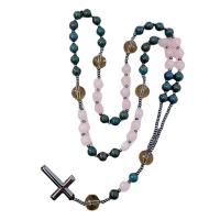 Rosary Necklace Jade Phoenix with Iron Rock & Quartz & Rose Quartz Unisex mixed colors Length Approx 26.77 Inch Sold By PC