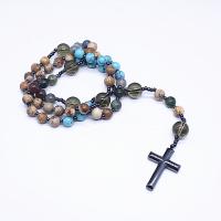 Rosary Necklace Picture Jasper with Iron Rock & turquoise & Indian Agate & Grey Quartz Unisex mixed colors Length Approx 26.77 Inch Sold By PC