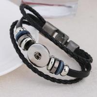 Snap Button Bracelet Iron with leather cord with 1.97inch extender chain silver color plated Adjustable & polished black nickel lead & cadmium free Length Approx 7.48 Inch Sold By PC