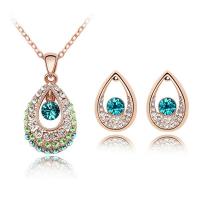 Crystal Jewelry Sets earring & necklace Zinc Alloy with Austrian Crystal with 5cm extender chain Teardrop rose gold color plated for woman & faceted nickel lead & cadmium free Length Approx 40 cm Sold By Set