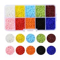 Gemengde Glass Seed Beads, Glas rocailles, met Plastic Box, Rond plat, moffelen vernis, DIY, meer kleuren voor de keuze, 130x65x23mm, Ca 8000pC's/box, Verkocht door box