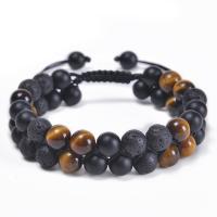 Gemstone Woven Ball Bracelets Tiger Eye with Knot Cord & Abrazine Stone & Lava Double Layer & fashion jewelry & Unisex 16mm Length Approx 7.5-11.8  Sold By PC