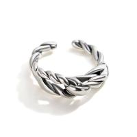 925 Sterling Silver Cuff Finger Ring, platinos spalva padengtas, Reguliuojamas & moters, Pardavė PC