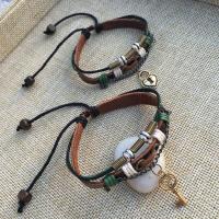 Cowhide Bracelet with Wax Cord & Zinc Alloy handmade 2 pieces & multilayer & Unisex Length Approx 6.5 Inch Sold By Set