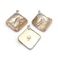 Shell Pendants Freshwater Shell with Brass Rhombus silver color plated Unisex 42mm Sold By PC