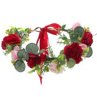 Bridal Hair Wreath Cloth with Satin Ribbon Flower Adjustable & for woman red 170mm Sold By PC