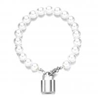 Plastic Pearl Bracelet with 304 Stainless Steel Lock Vacuum Plating for woman Length 7.08 Inch Sold By PC