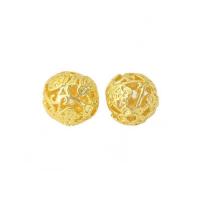 Brass Jewelry Beads Round polished DIY & hollow golden nickel lead & cadmium free Sold By Bag
