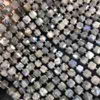 Mondstein Perlen, Quadrat, poliert, DIY, grau, 6-7mm, verkauft per ca. 15 ZollInch Strang