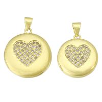 Fashion Locket Pendants Brass Round gold color plated fashion jewelry & DIY & micro pave cubic zirconia & for woman golden Sold By Lot