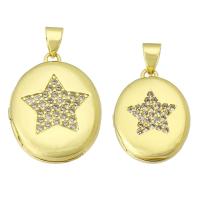 Fashion Locket Pendants Brass gold color plated fashion jewelry & DIY & micro pave cubic zirconia & for woman golden Sold By Lot