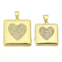 Fashion Locket Pendants Brass Square gold color plated fashion jewelry & DIY & micro pave cubic zirconia & for woman golden Sold By Lot