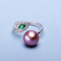 Freshwater Pearl Finger Ring with Brass silver color plated for woman & with rhinestone purple 10-11mm Sold By PC