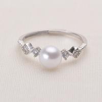 Freshwater Pearl Finger Ring Brass with Freshwater Pearl Round silver color plated for woman white nickel lead & cadmium free 6-7mm Sold By PC
