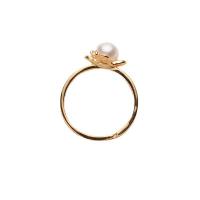Freshwater Pearl Finger Ring Brass with Freshwater Pearl Round gold color plated for woman & with rhinestone white nickel lead & cadmium free 6-7mm Sold By PC