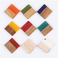 Zawieszki z drewna, Drewno, ze żywica, Rhombus, Naklejka epoksydowa, dla obu płci, dostępnych więcej kolorów, 24x24mm, około 10komputery/torba, sprzedane przez torba