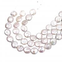 Coin odlad sötvattenspärla pärlor, Freshwater Pearl, Flat Round, DIY & olika storlek för val, vit, Säljs av Strand
