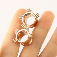 304 Stainless Steel Piercing Tunnel Cat Vacuum Ion Plating fashion jewelry & for woman rose gold color Sold By PC