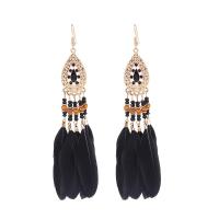Fashion Feather Earring Zinc Alloy with Seedbead & Feather gold color plated vintage & fashion jewelry & for woman nickel lead & cadmium free 120mm Sold By Pair
