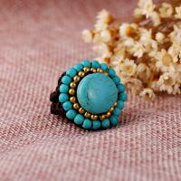 Turquoise Finger Ring Brass with turquoise & Wax Cord handmade fashion jewelry & Bohemian style & elastic & Unisex nickel lead & cadmium free 3cm Sold By PC