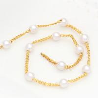 Brass Ball Chain with Plastic Pearl Round 14K gold plated DIY white nickel lead & cadmium free Sold By m