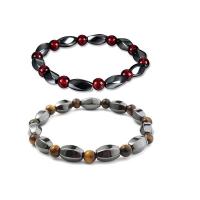 Hematite Woven Ball Bracelets Non Magnetic Hematite with Glass Beads & Tiger Eye elastic & Unisex 55mm Sold By PC