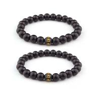Black Agate Bracelets with Glass Beads Round elastic & Unisex black 8mm Length 7.5 Inch Sold By PC