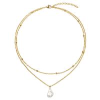 Natural Freshwater Pearl Necklace 304 Stainless Steel with Freshwater Pearl with 3.94inch extender chain Double Layer & fashion jewelry & for woman 17*10mm Length Approx 13.78 Inch Approx 15.75 Inch Sold By PC