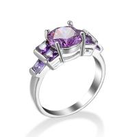 Cubic Zircon Brass Finger Ring platinum color plated & for woman & with cubic zirconia fuchsia nickel lead & cadmium free Sold By PC