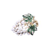 Plastic Pearl Brooch Zinc Alloy with Plastic Pearl Grape hand drawing can be used as brooch or pendant & enamel & with rhinestone green Sold By PC