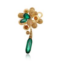 Rhinestone Brooch Zinc Alloy Flower gold color plated can be used as brooch or pendant & for woman & with rhinestone Sold By PC