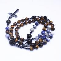 Sweater Chain Necklace Tiger Eye with Iron Rock & Sodalite & Black Agate polished Unisex two different colored Length Approx 26.77 Inch Sold By PC