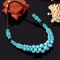 Fashion Statement Necklace Wax Cord with turquoise & Brass handmade Adjustable & fashion jewelry & Bohemian style & for woman Length Approx 17.72 Inch Sold By PC