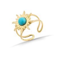 Stainless Steel Finger Ring 304 Stainless Steel with turquoise Sunflower fashion jewelry & for woman golden 8mm Sold By PC