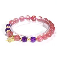 Strawberry Quartz Bracelet with zinc alloy bead & Amethyst polished for woman & with rhinestone pink Length Approx 7.6 Inch Sold By PC
