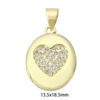 Brass Locket Pendants gold color plated can open and put into something & fashion jewelry & DIY & micro pave cubic zirconia & for woman golden Approx 3mm Sold By Lot