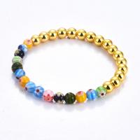 Lampwork Bracelets Non Magnetic Hematite with Millefiori Lampwork Round gold color plated fashion jewelry & Unisex multi-colored 6mm Length 19 cm Sold By PC