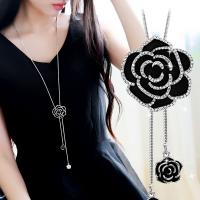 Zinc Alloy Sweater Chain Necklace Rose plated fashion jewelry & for woman & with rhinestone nickel lead & cadmium free 35mm Length Approx 35.43 Inch Sold By PC