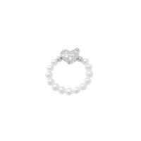 Édesvízi gyöngy Finger Ring, -val Sárgaréz, Szív, ezüst színű bevonattal, divat ékszerek & mikro egyengetni cirkónia & a nő, fehér, 26mm, Által értékesített PC