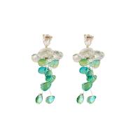 Crystal Earrings with Zinc Alloy gold color plated fashion jewelry & for woman Crystal Green 36mm Sold By Pair
